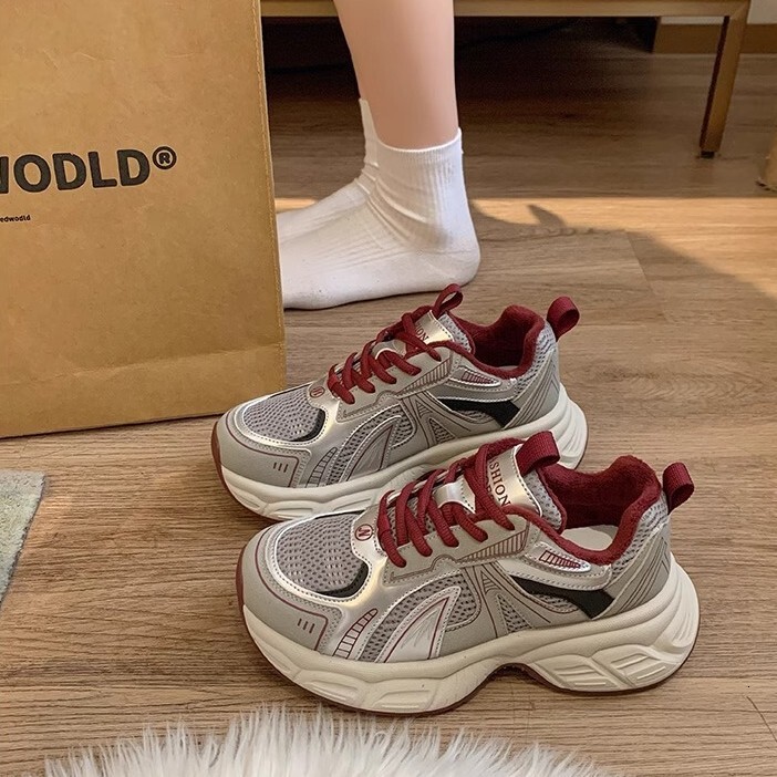 Ddmysports Autumn Winter New Thick Soled Versatile Casual For Women Slimming Fleece Lined Dad Shoes Gray Sneakers Cotton Outdoor Shoes