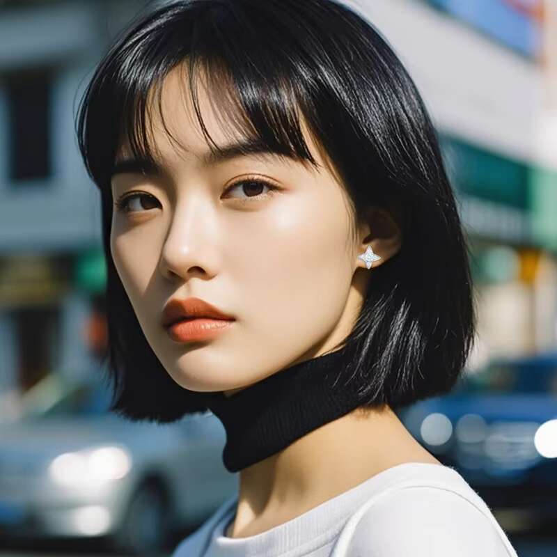 S925 Silver Moissanite Earrings Elegant High-End Fashion commuter Four-Pointed Star in Stock