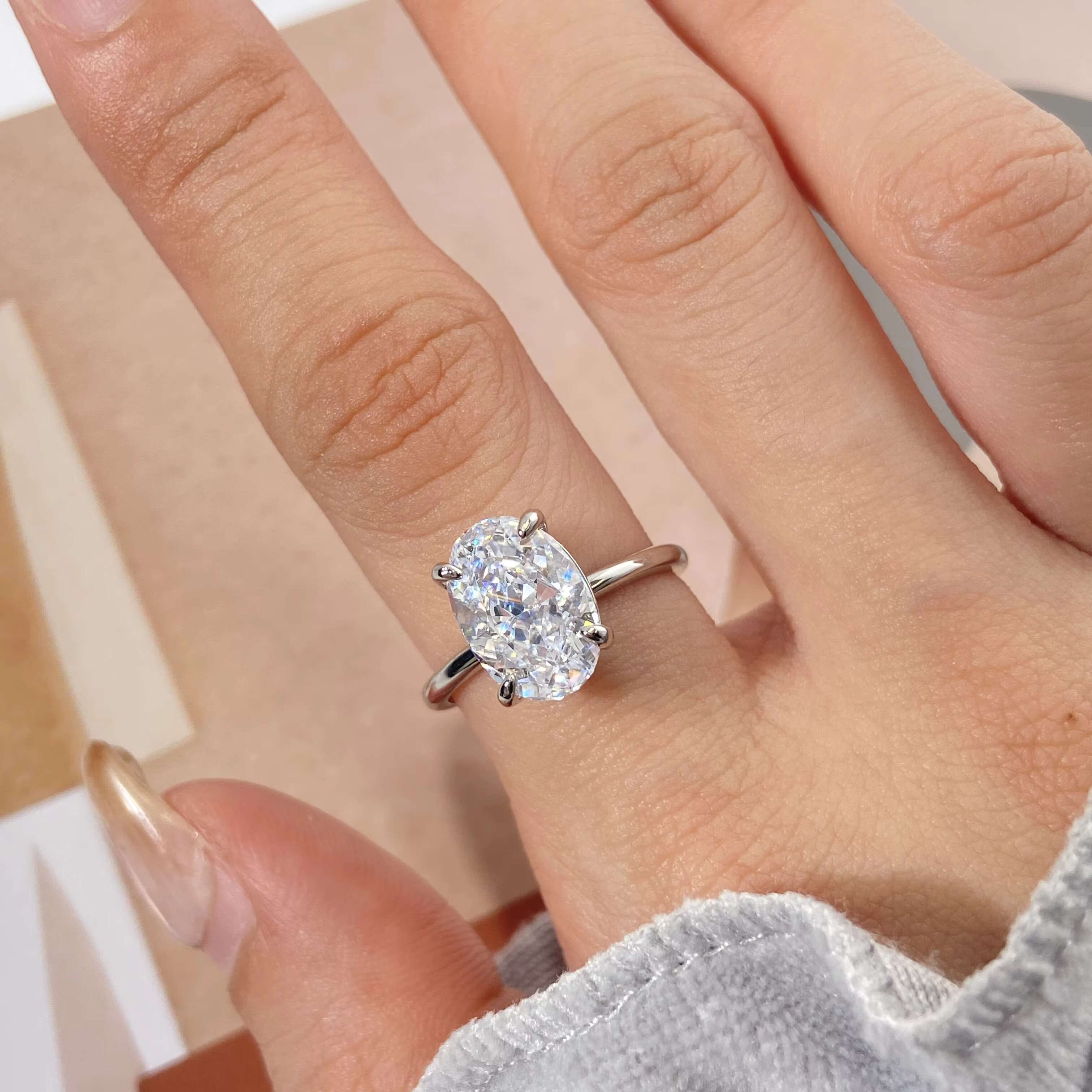 Factory Wholesale 925 Sterling Silver 4CT Oval Shape VVS D Moissanite Diamond Wedding Bands Engage Rings Fine Jewelry