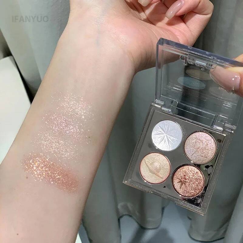 4Grid Eyeshadow Palette Glitter Pearlescent Transparent Acrylic Shadow Sparkling Fine Shimmer Waterproof Lasting Eye Pigment