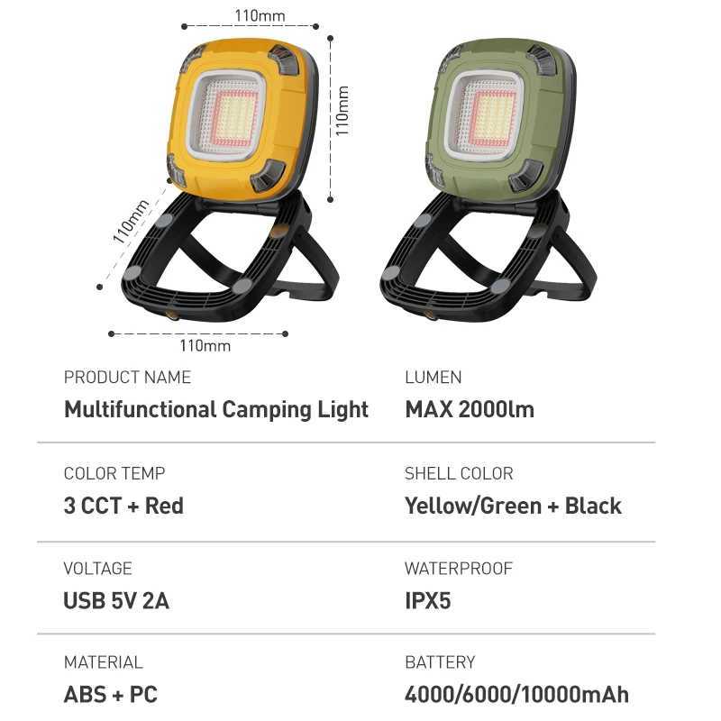 Outdoor LED Waterproof Multifunction Portable Emergency Light Maintenance Work Light USB Charge Camping Fishing Hiking COB Light W250613