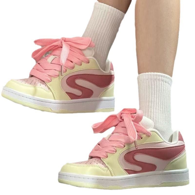 Ddmysports Thick Soled Height Increasing American High Street Style Pink Value Bread For Women Lightweight Sneakers Versatile Sports Casual Shoes Outd