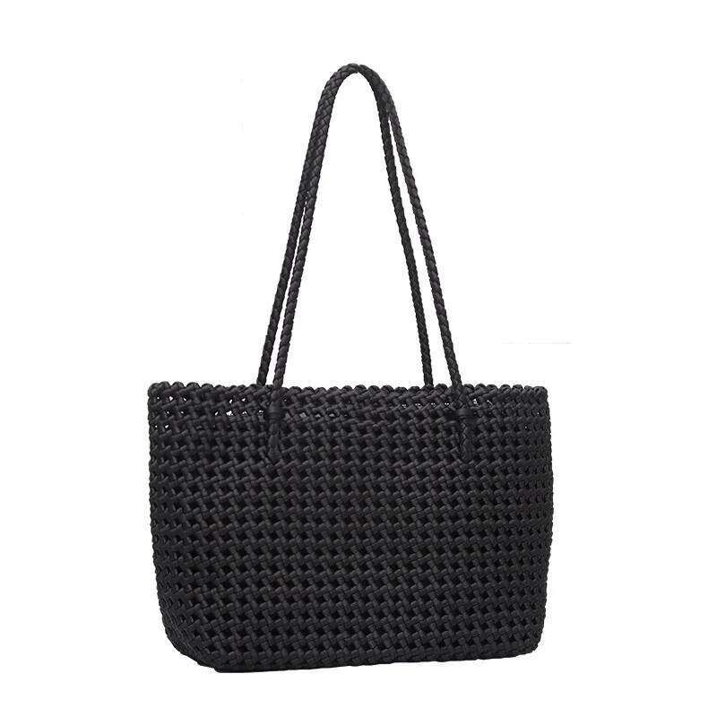 New Woven Large Capacity Bag Style Literary Young Woman's Simple And Versatile Rhombus Rope Shoulder Handbag