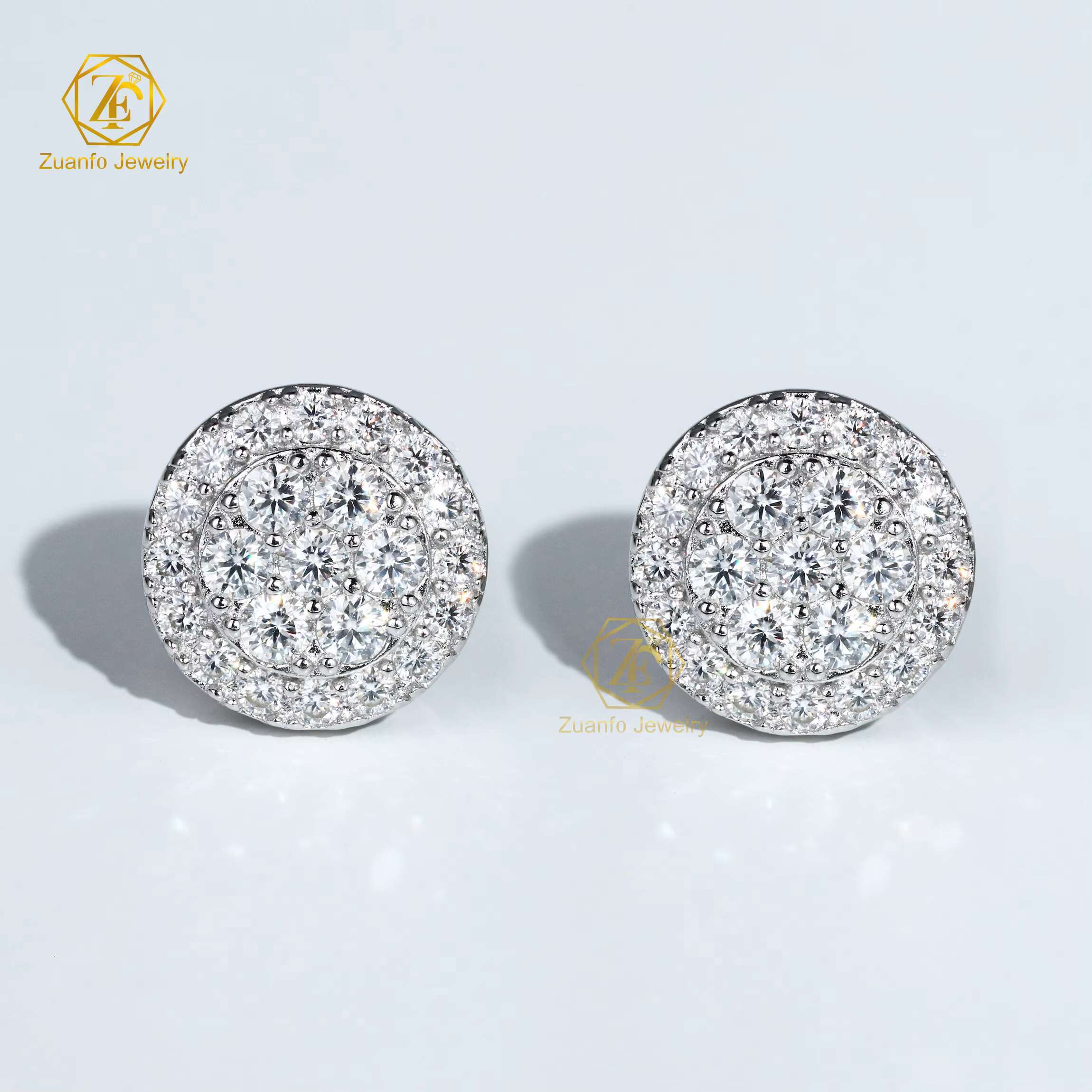 Wholesale Iced Out 925 Sterling Silver Flower Earrings Hiphop Style VVS Diamond Moissanite Stud Earrings for Men Women
