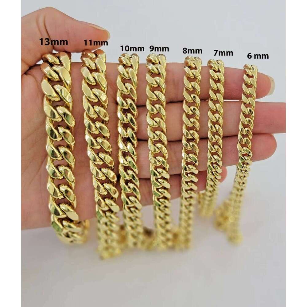 Customized Italian 10Kt Real Yellow Bracelet /Necklace 6Mm-15Mm Miami Cuban Link Franco Solid Gold Chains