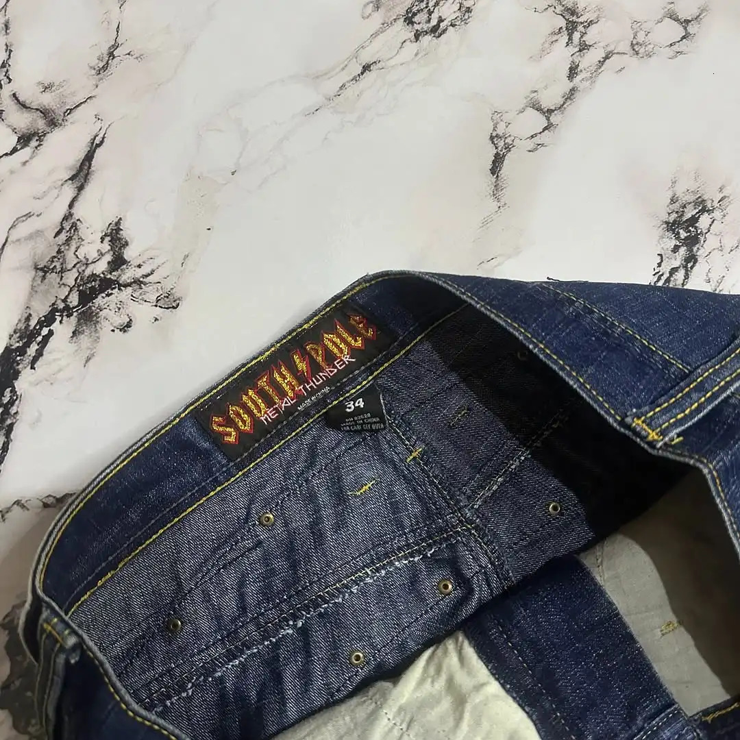 Womens Loose High Waist Y2K Jeans Street Trend Hiphop Blue Wideleg American Retro Patch Printed Straight Pants 250612