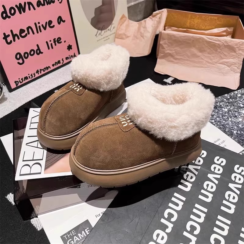 Ddmysports Sheepskin Integrated Warm Bread Cotton Shoes Thick Sole Short Cute Ugly Big Head Snow Boots Women S New Winter Model Outdoor Shoes