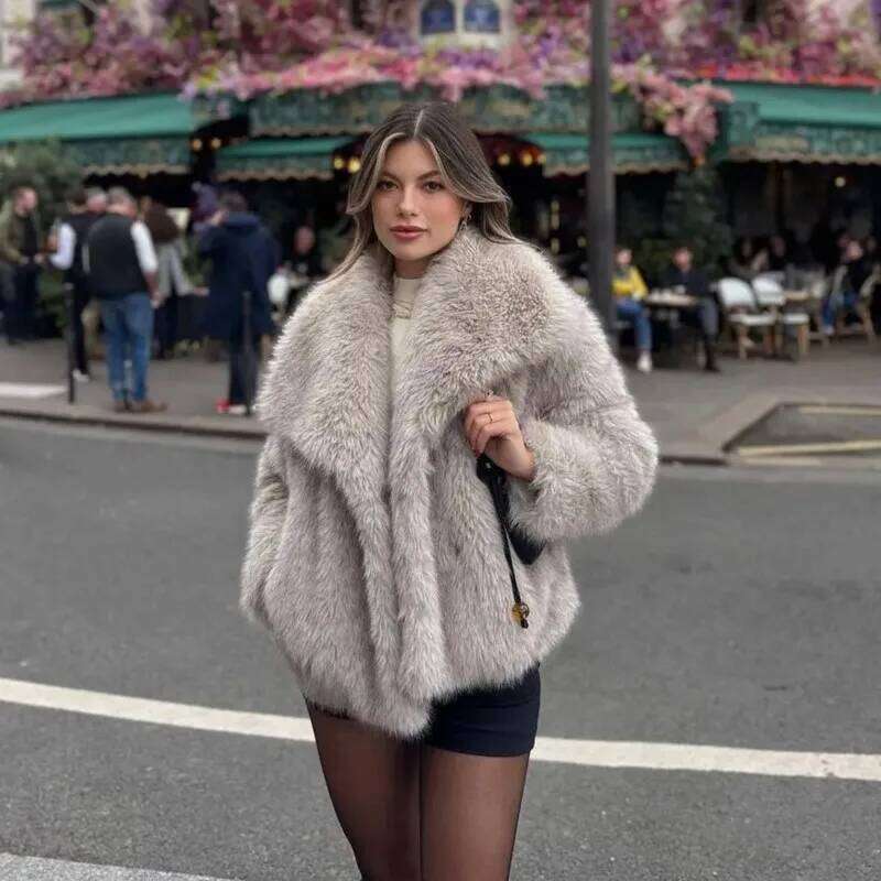 Winter New Fashion Fluffy High Street Large Collar Imitation Fox Fur Women's Coat