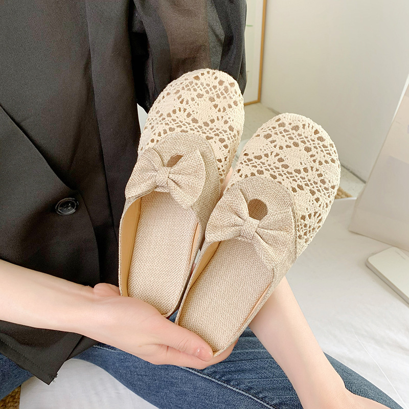 Ddmyoutdoor Women S New Summer Versatile Outdoor Mesh Breathable Non Slip Linen Cotton Closed Toe Half Slippers Cool Sandals For Outdoor Shoes