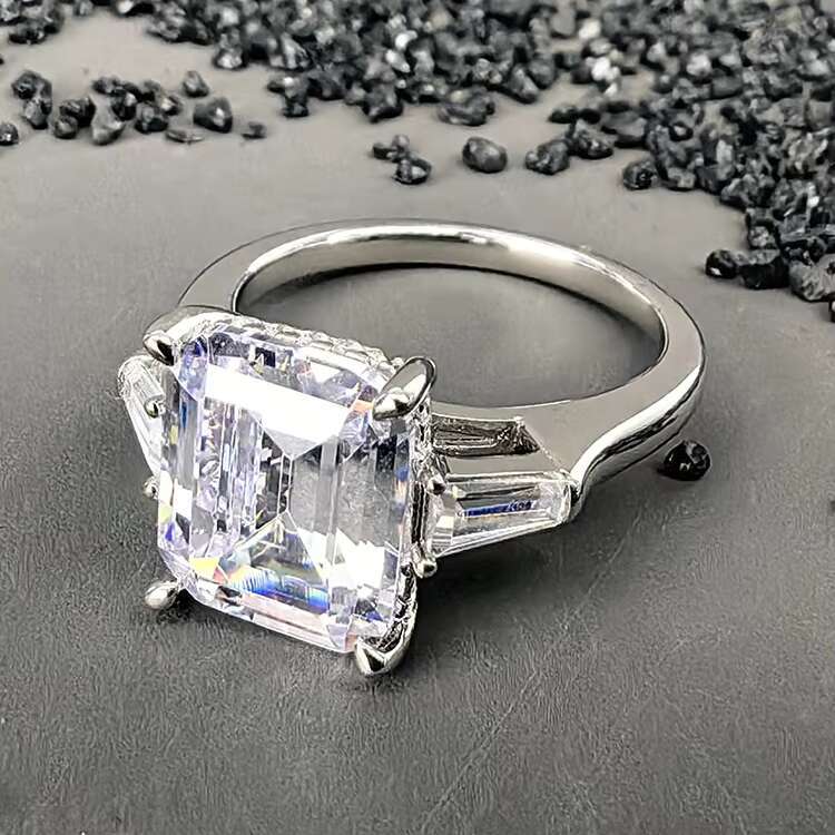 High Quality Wholesale Stunning Contemporary Rhodium Plated Pure 925 Silver Moissanite Three Stone Rings Fine Jewelry