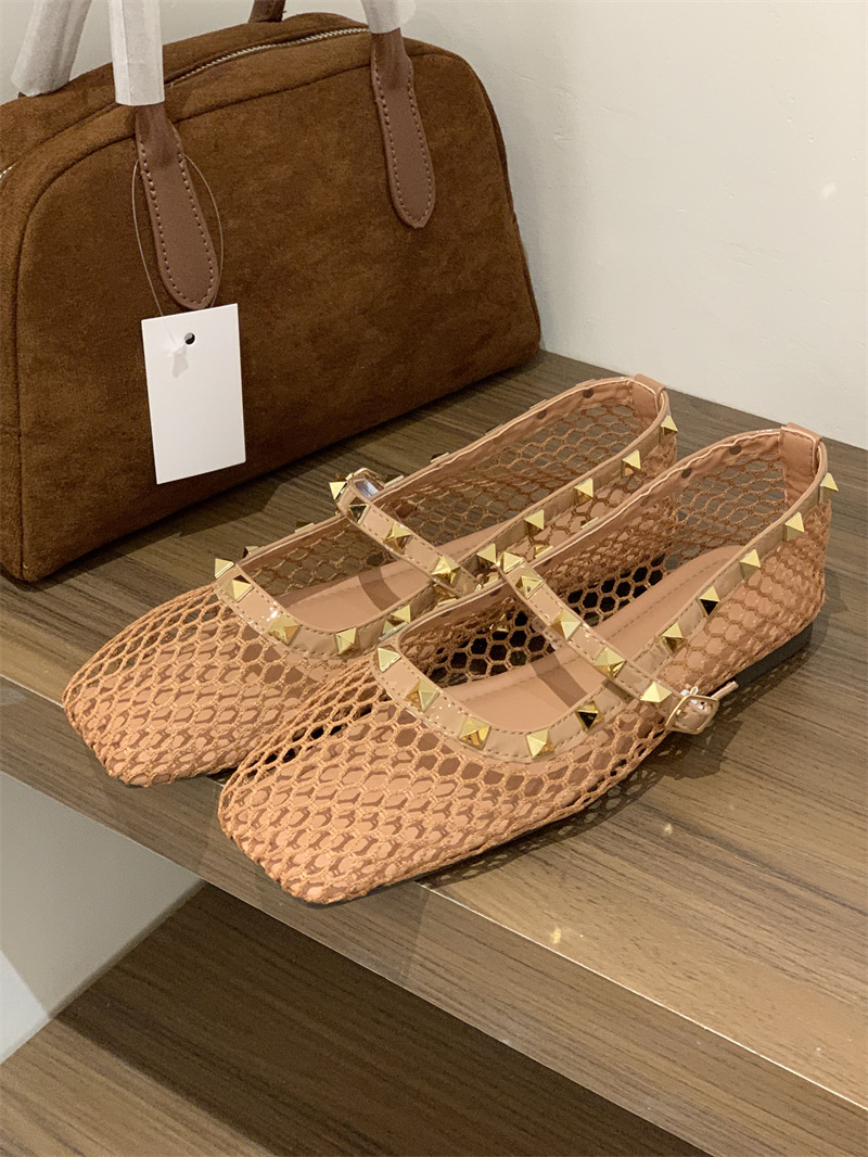 Ddmysheep Ddmysheep Hollow Out Fishnet Crochet Mary Jane For Women Summer New Round Toe Flat Ballet Shoes