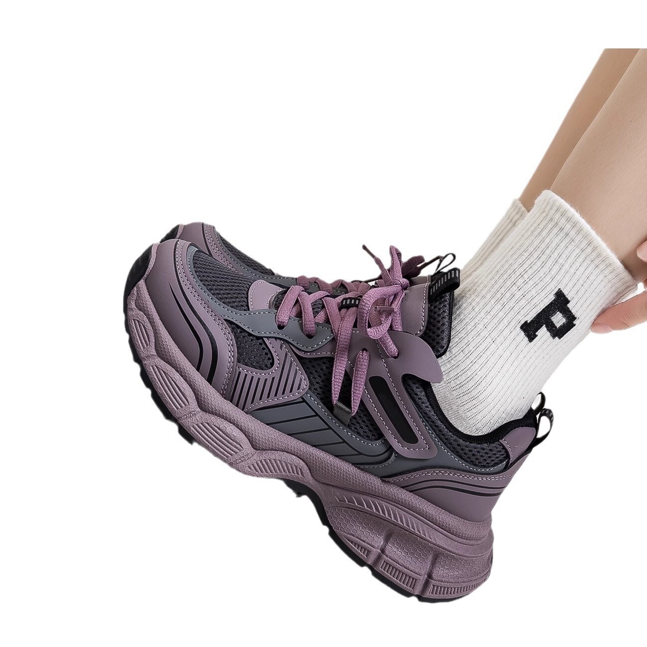 Ddmysports Korean Style Purple Dad For Women Autumn New Thick Sole Super Nice Shoes Versatile Casual Sneakers Outdoor Shoes