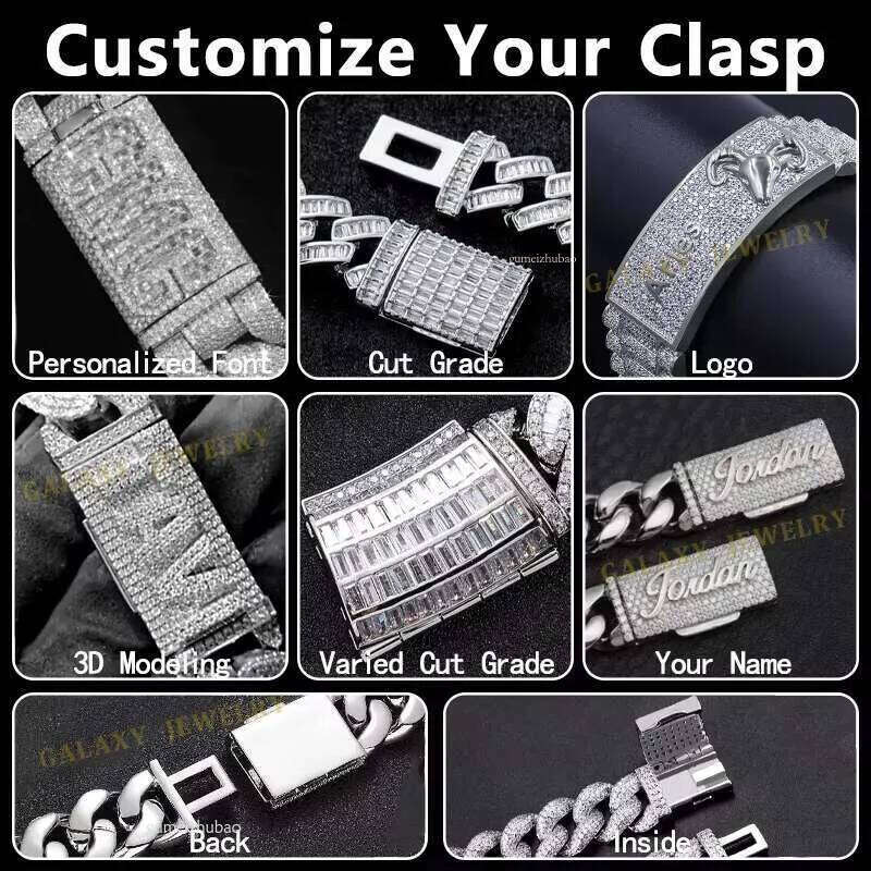 Heavy Duty Chains Solid Sterling Sier 8mm-20mm Wholesale Moissanite Clasp Thick Cuban Link Bracelet Necklace