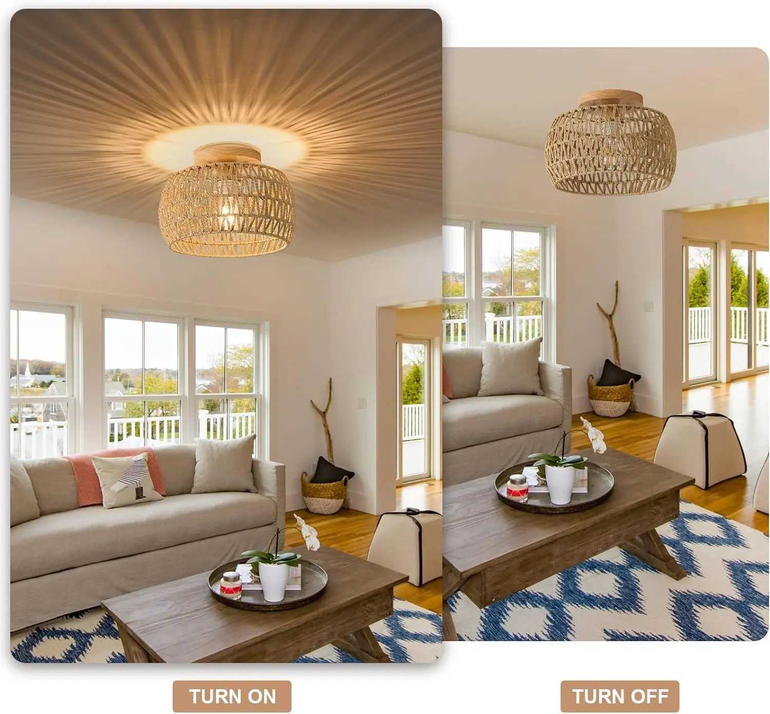 Vine embedded ceiling light rural style wicker hand-woven rope cage Used for dining room kitchen bedroom XJ2500613