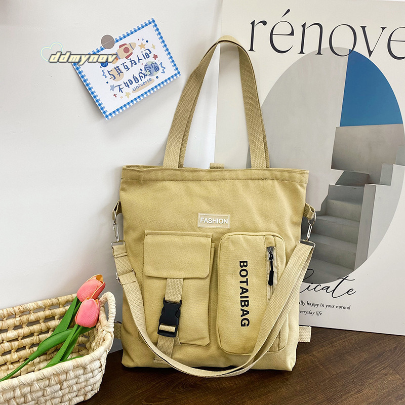 Minimalist Canvas Bag for Women, Large Capacity Tutoring Student Pencil Shoulder Bag, Multifunctional Handbag ddmynov
