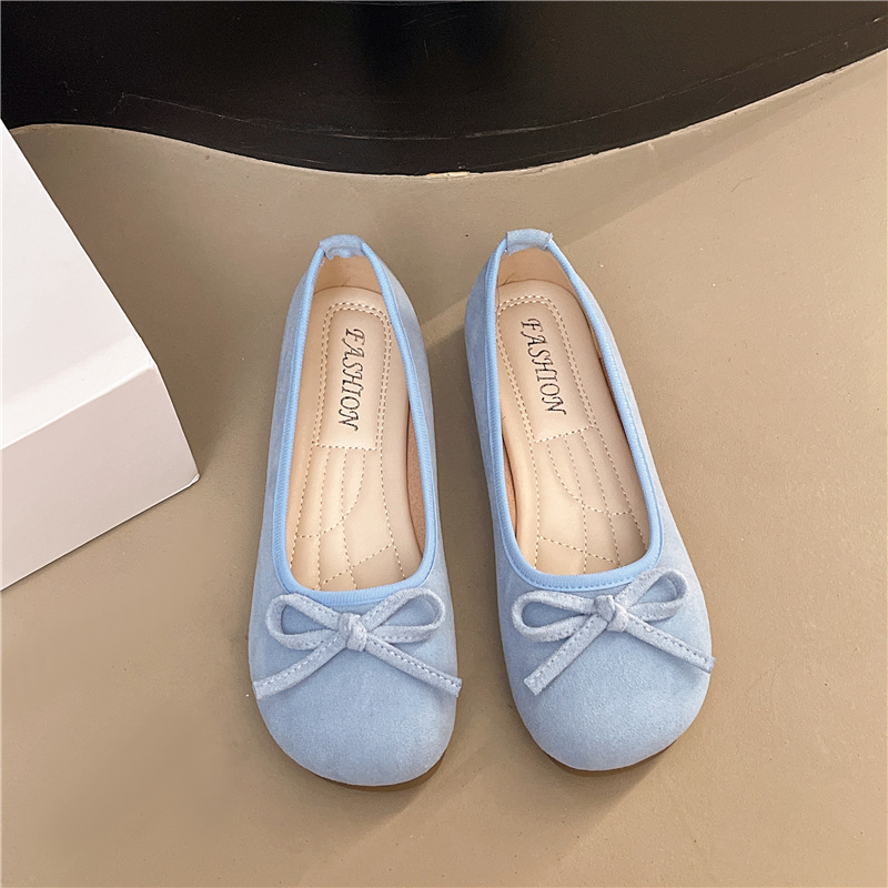 Ddmyoutdoor French Style Bowknot Round Toe Ballet Fairy Flat Gentle Evening To Match Dress Shallow Mouth Single Shoes Outdoor Shoes