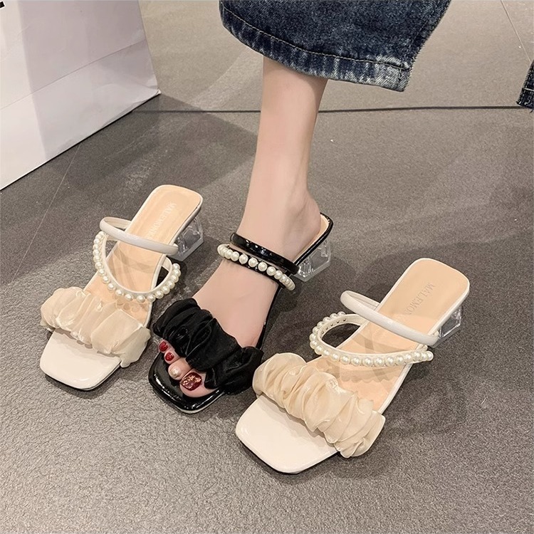 Ddmysports Two Way Wear Sandals For Women Summer New Trendy Fairy Style Chunky Non Slip Outdoor Crystal High Heel Slippers Outdoor Shoes