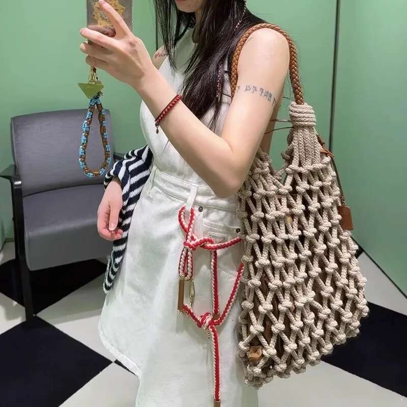 Summer Beach Bag For Women Mesh Rope Knitted Bucket Shoulder Bags Reticulate Hollow Travel Shopper Totes Ladies Fashion Handbag