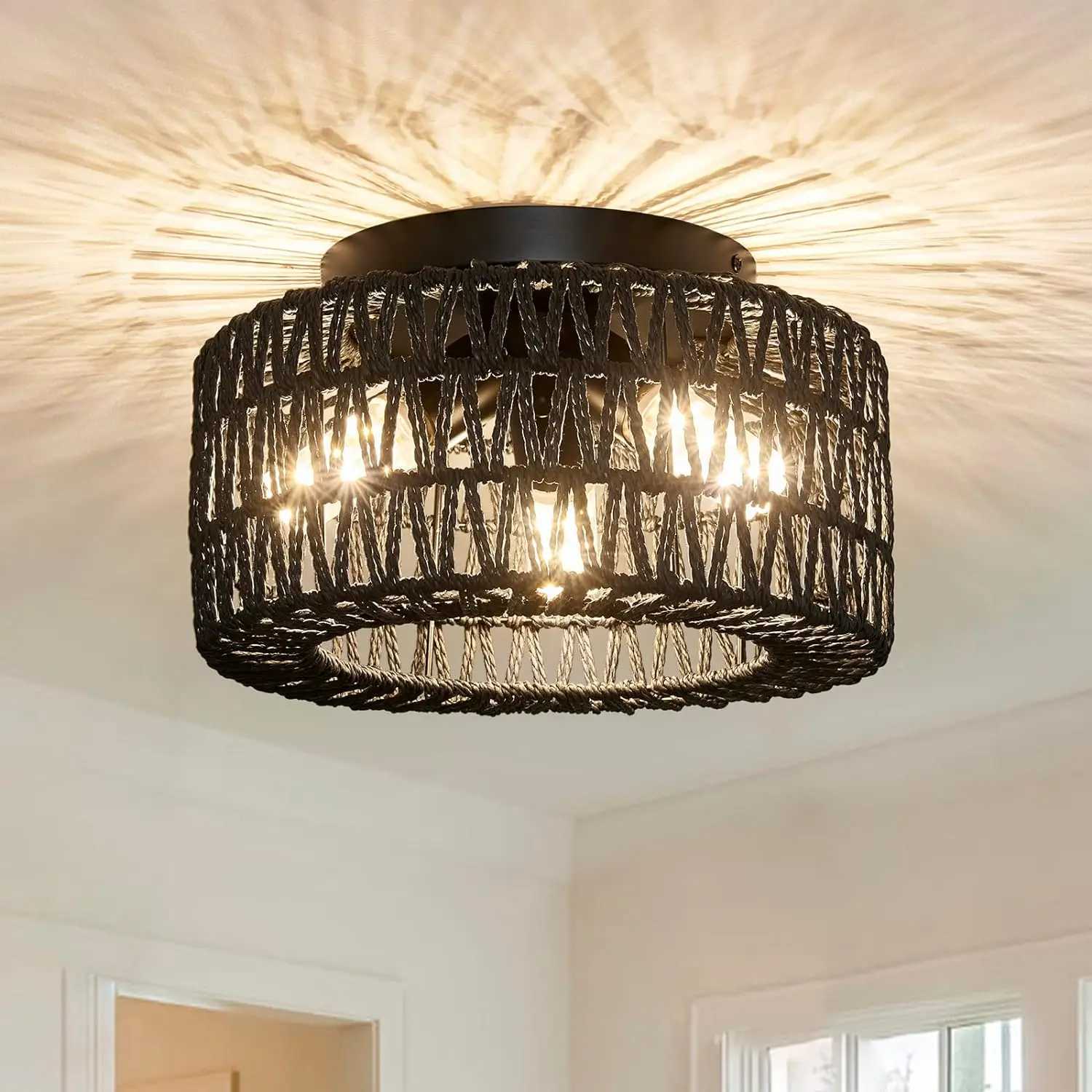 3-Light embedded ceiling lights hand woven cage shaped lampshade lamps used for corridors bedrooms kitchens farmhouses XJ2500613