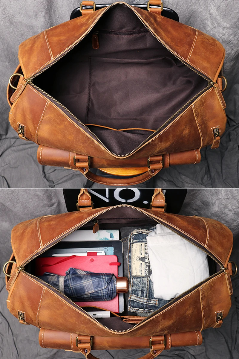 MUNUKI Vintage Crazy Horse Genuine Leather Travel bag Large Luggage bag men Leather duffle bag Large Weekend Bag Tote Big 250613 - view 7