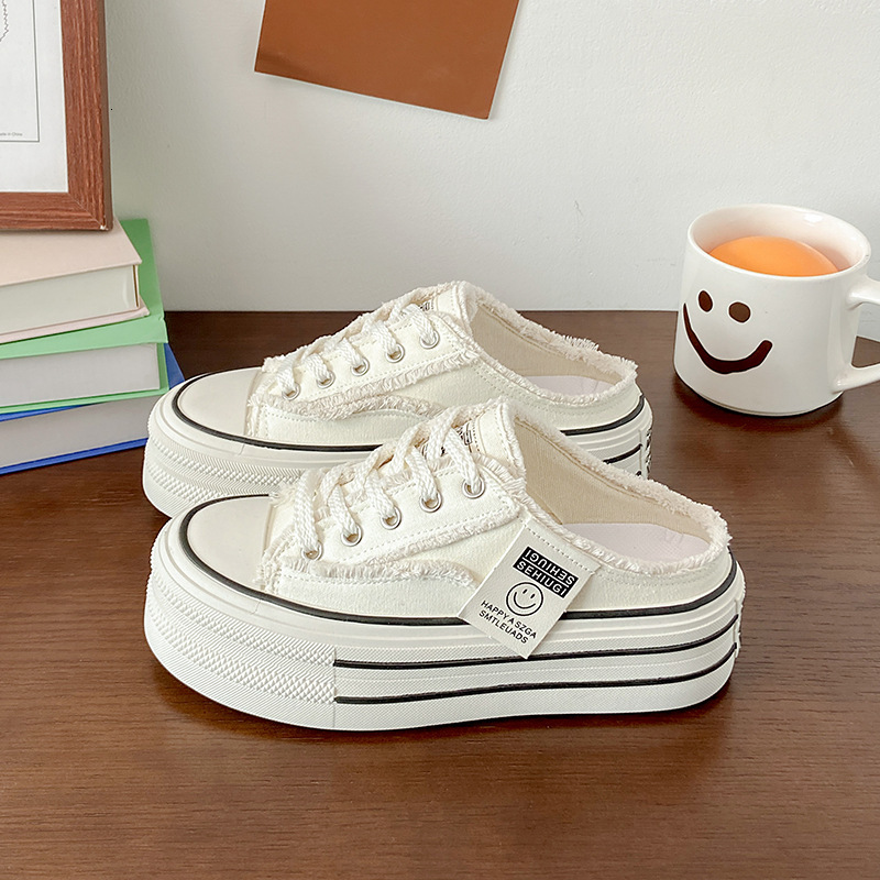 Ddmyoutdoor Women S Summer Outdoor New Canvas Without Heel Versatile Lazy Half Slippers Thick Sole Ins Trend Outdoor Shoes