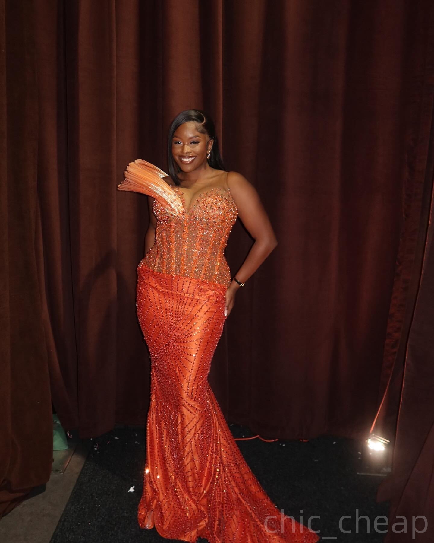 Orange Mermaid Prom Dresses 2025 Beaded Sheer Neck Sequined Evening Formal Party Second Birthday Engagement Gowns Plus Size Dress For Special Occasion
