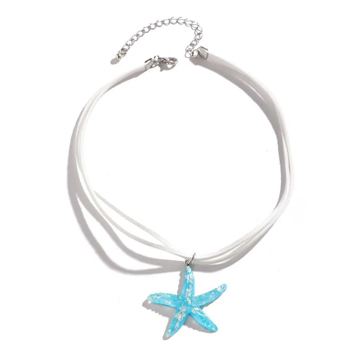 2024 Multi layered Creative Rope Chain Fashion Beach Jewelry Gift Girl Boho White Blue Starfish Pendant With Necklace Womens Z250614