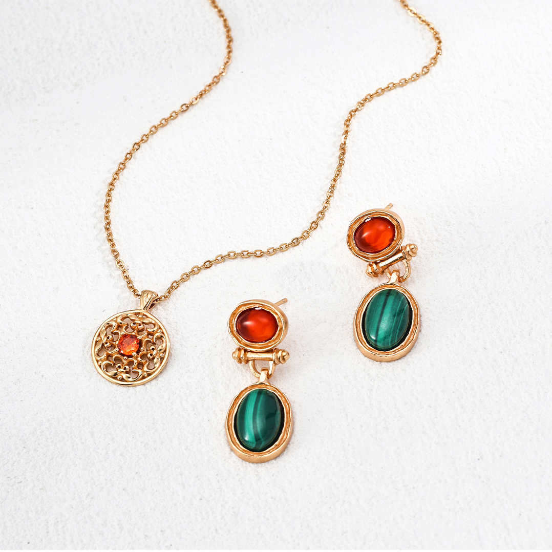 VOBIPY Vintage Malachite Onyx Earring S925 Silvers Gold Plated Earring for Women Girl Party Birthday Gift Fashion Jewelry Christmas Day