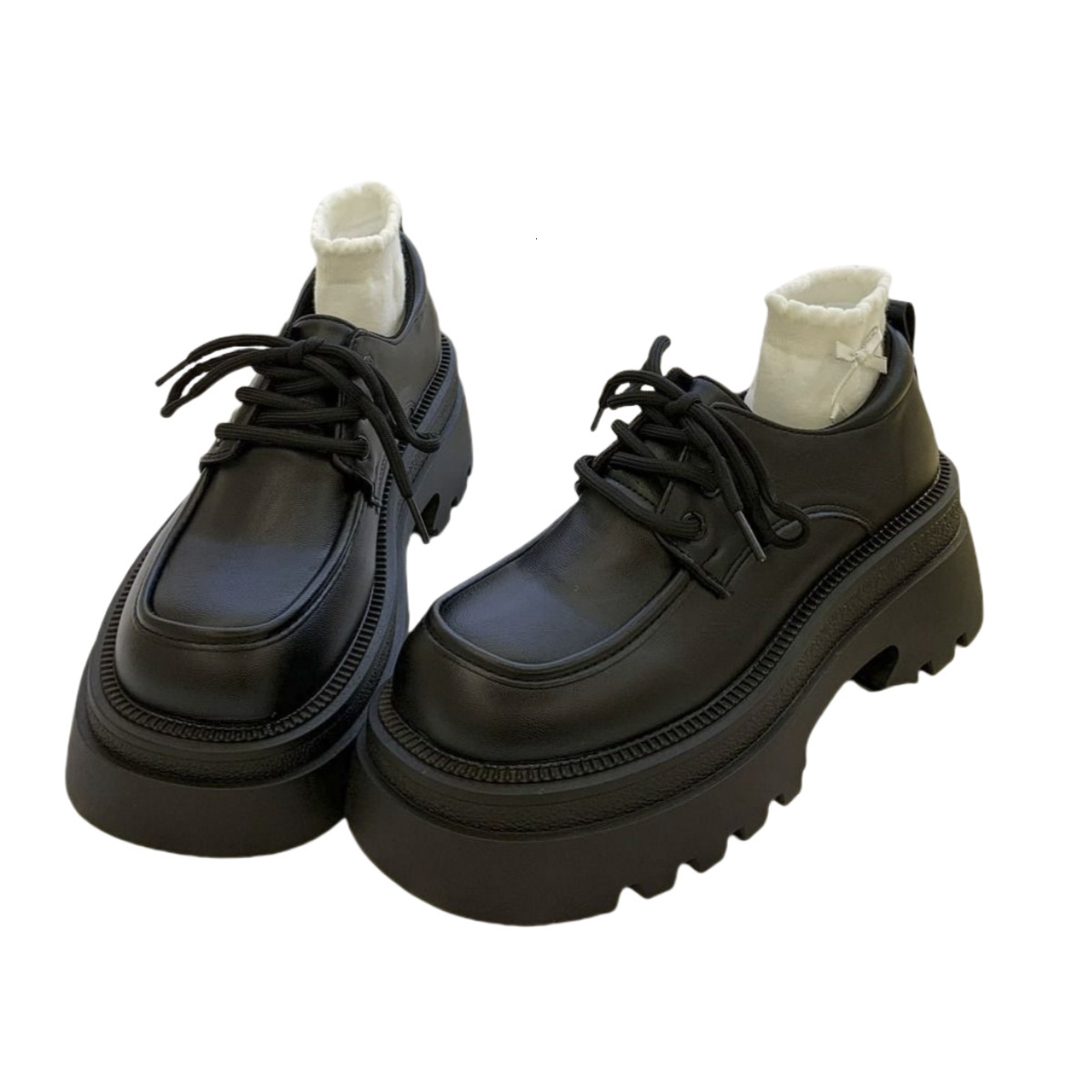 Ddmysports New Autumn Winter British Style Lace Up Plush Lined Women S Thick Soled Loafers Height Increasing JK Single Shoes Outdoor Shoes