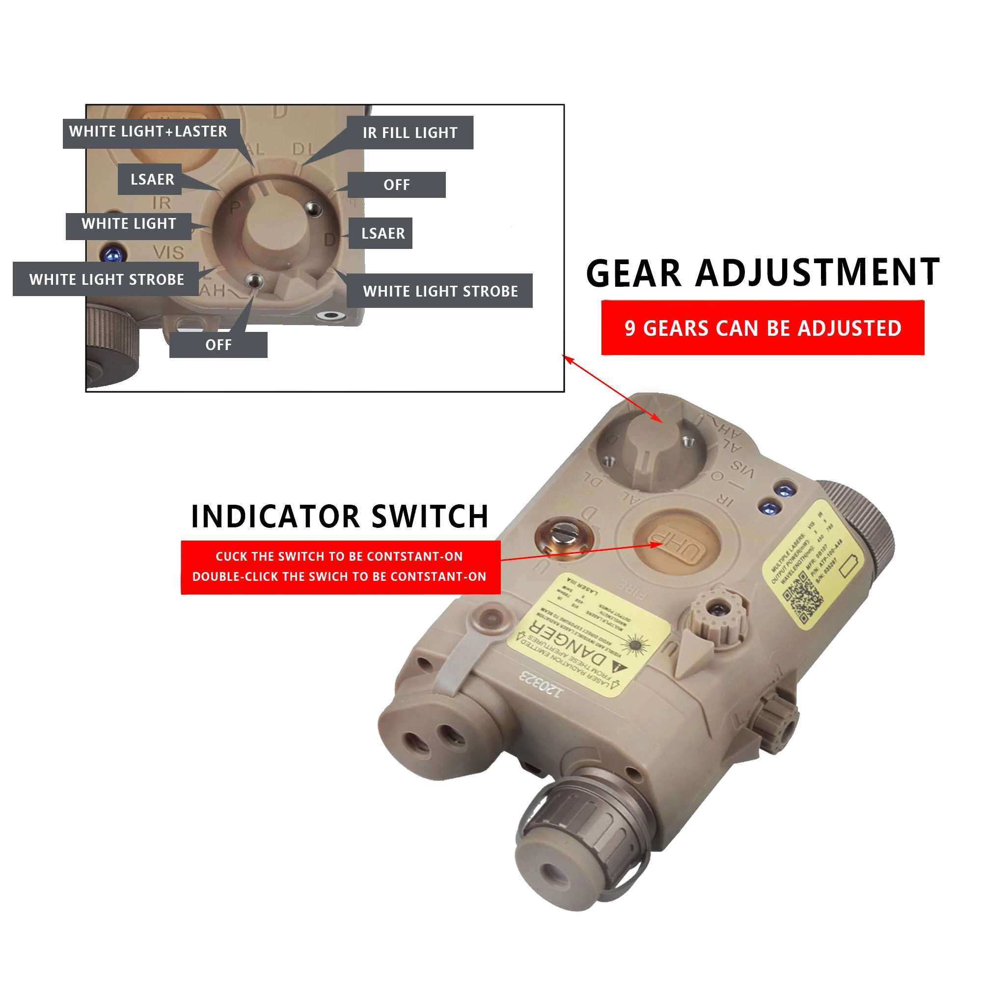 Tactical Airsoft PEQ-15 PEQ15 LA5C Red Dot Green Blue IR Fill Light Laser Indicator Weapon Scout Light LED Strobe Flashlight PEQXJ250613