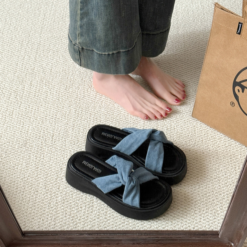 Ddmyoutdoor Summer New Platform Thick Sole Slippers For Women Outdoor Cross Open Toe One Strap Height Increasing Casual Sandals Outdoor Shoes