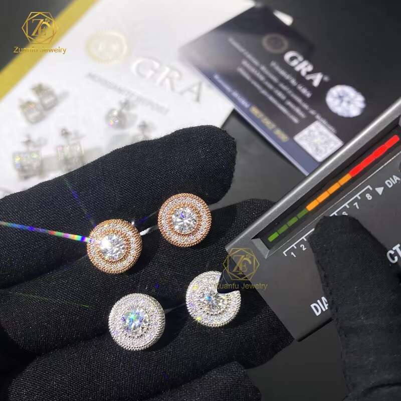 Trendy Style Hiphop Stud Earrings Rose Gold Moissanite Earrings 925 Sterling Silver VVS Moissanite Diamond Earrings