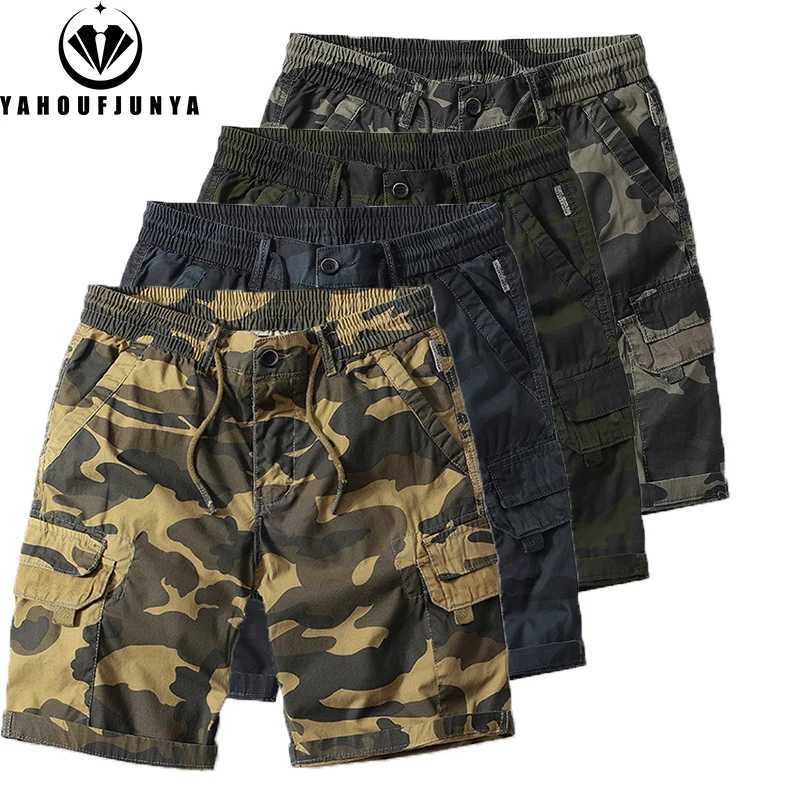 2024 Summer Men Outdoors Casual Camouflage Cargo Shorts Men Design Baggy Elastic Waist Breathable Straight Fashion Short MaleW250614