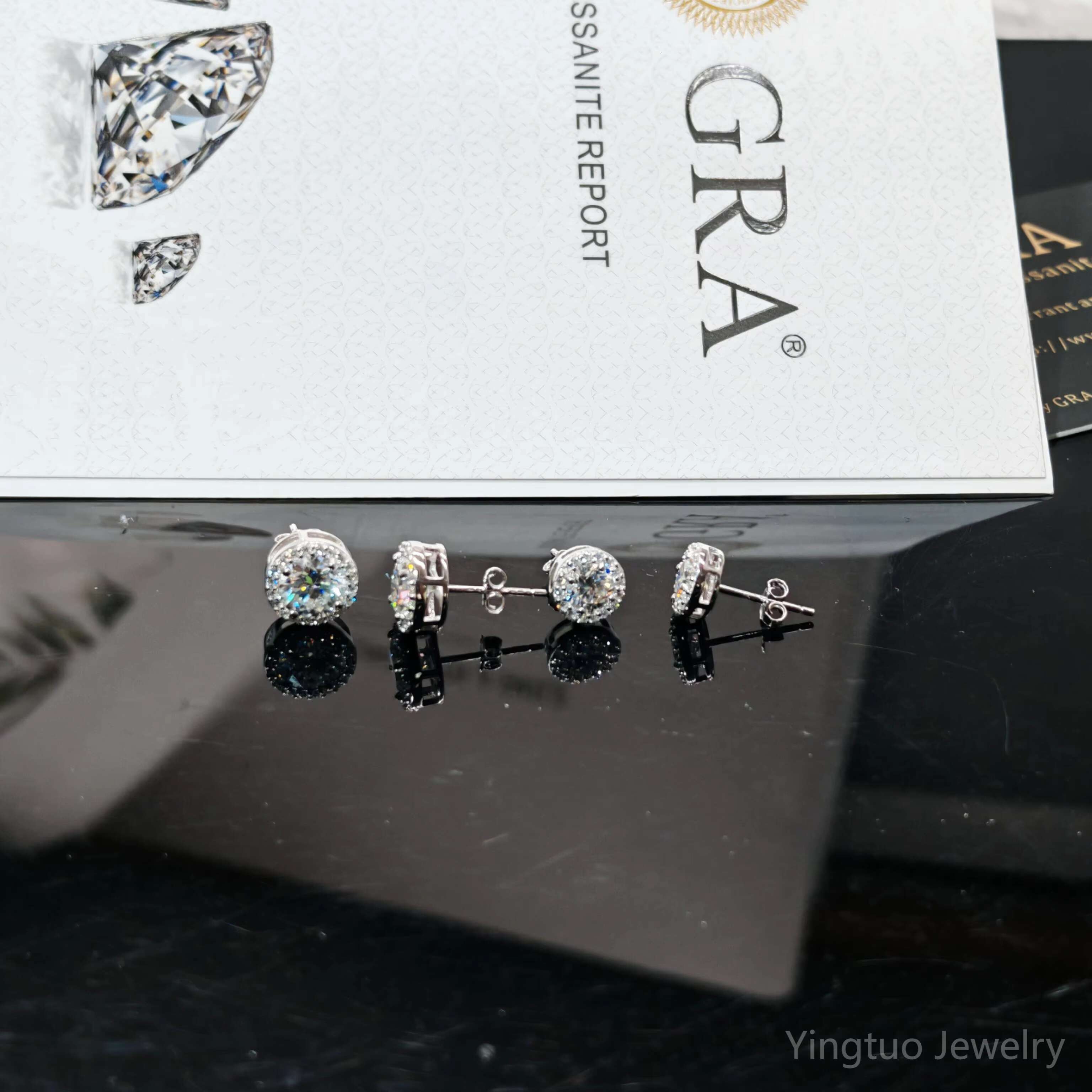 Hip-hop Moissanite Stud 1ct VVS 925 Sterling Silver Men Women Jewelry Flower Cluster Halo Diamond Earrings With GRA Certificate