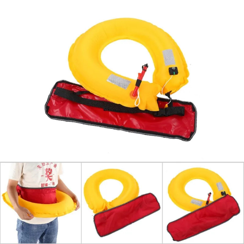 Adjustable Inflatable Life Jacket Belt With Reflective Tapes and Whistle red 250609