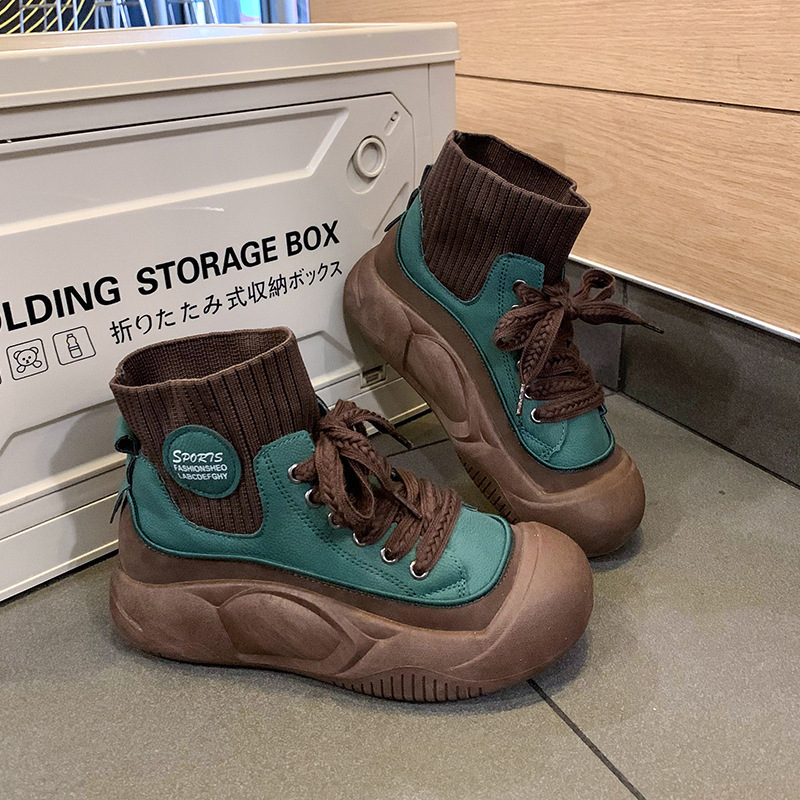 Ddmysports High Top Shoes For Women New Autumn Winter Thick Sole Soft Surface Comfortable Knitted Mouth Single Short Martin Boots Outdoor Shoes