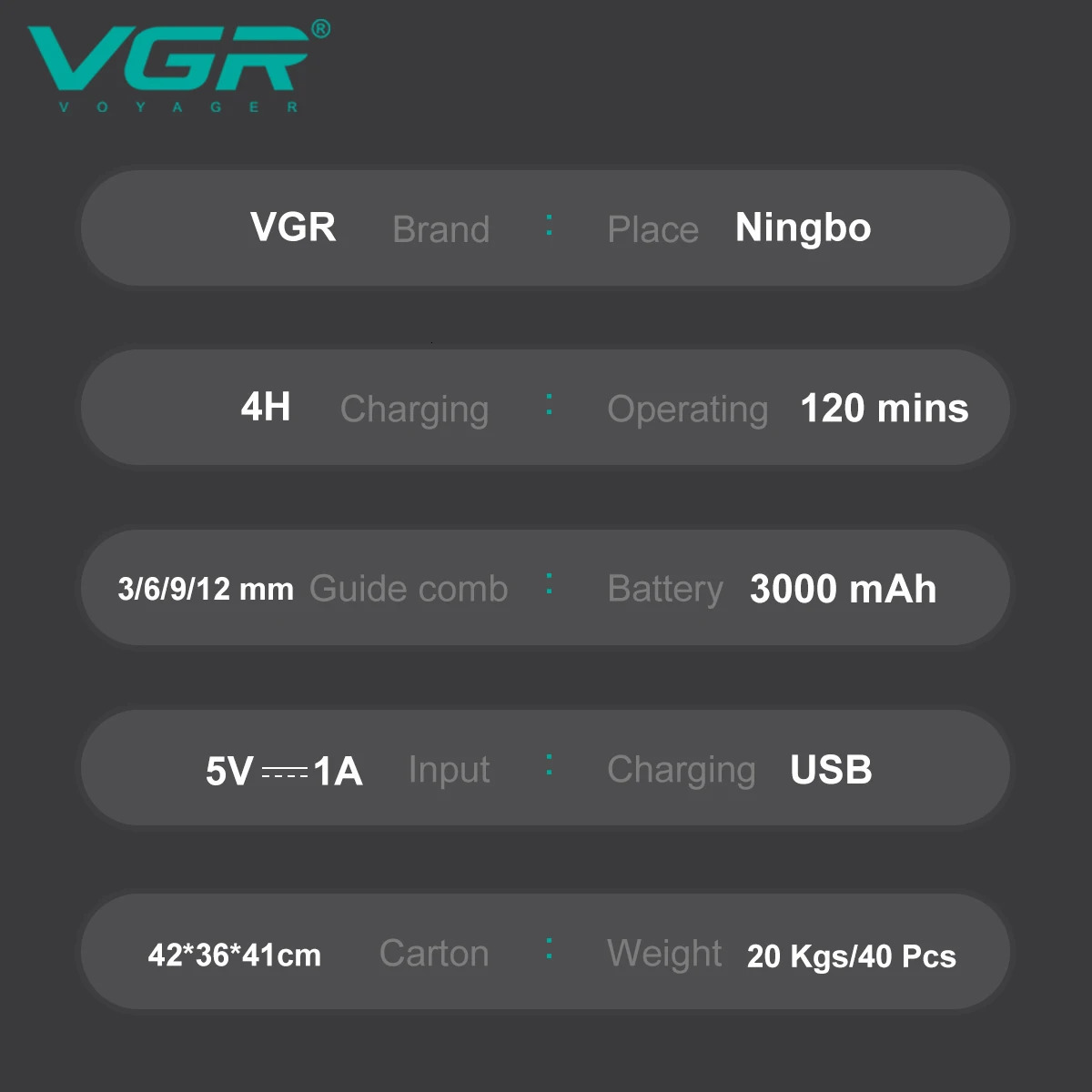 VGR Hair Clipper Professional Hair Trimmer 9000 RPM Haircut Machine Rechargeable Hair Clipper Adjustable Clipper for Men V-674 250612