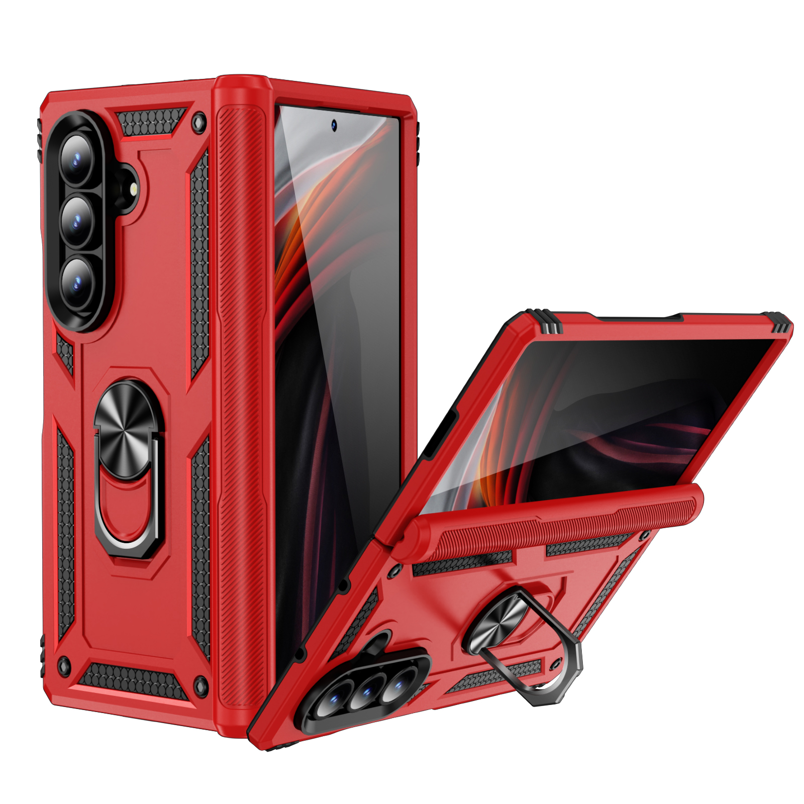Luxury Military Shockproof Heavy Duty Cases Hybrid Armor Ring Stand Magnetic Car Mount Shockproof Rugged Cover For Samsung Galaxy Z Fold Flip 7 6 5 5G