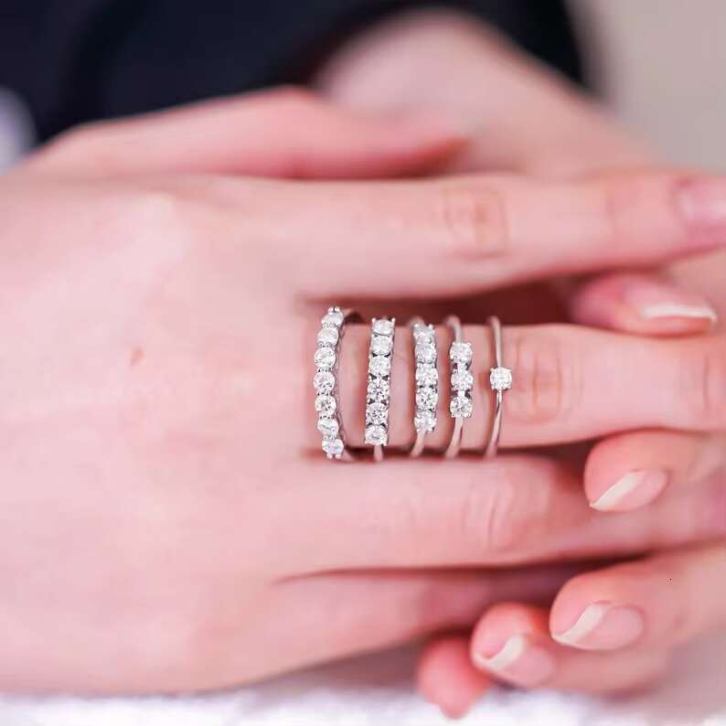 925 Sterling Silver Minimalist Clarity VVS1 Moissanite Eternity Ring Set Mens Classic Icy Mossanite Diamond Stacking Tennis Ring