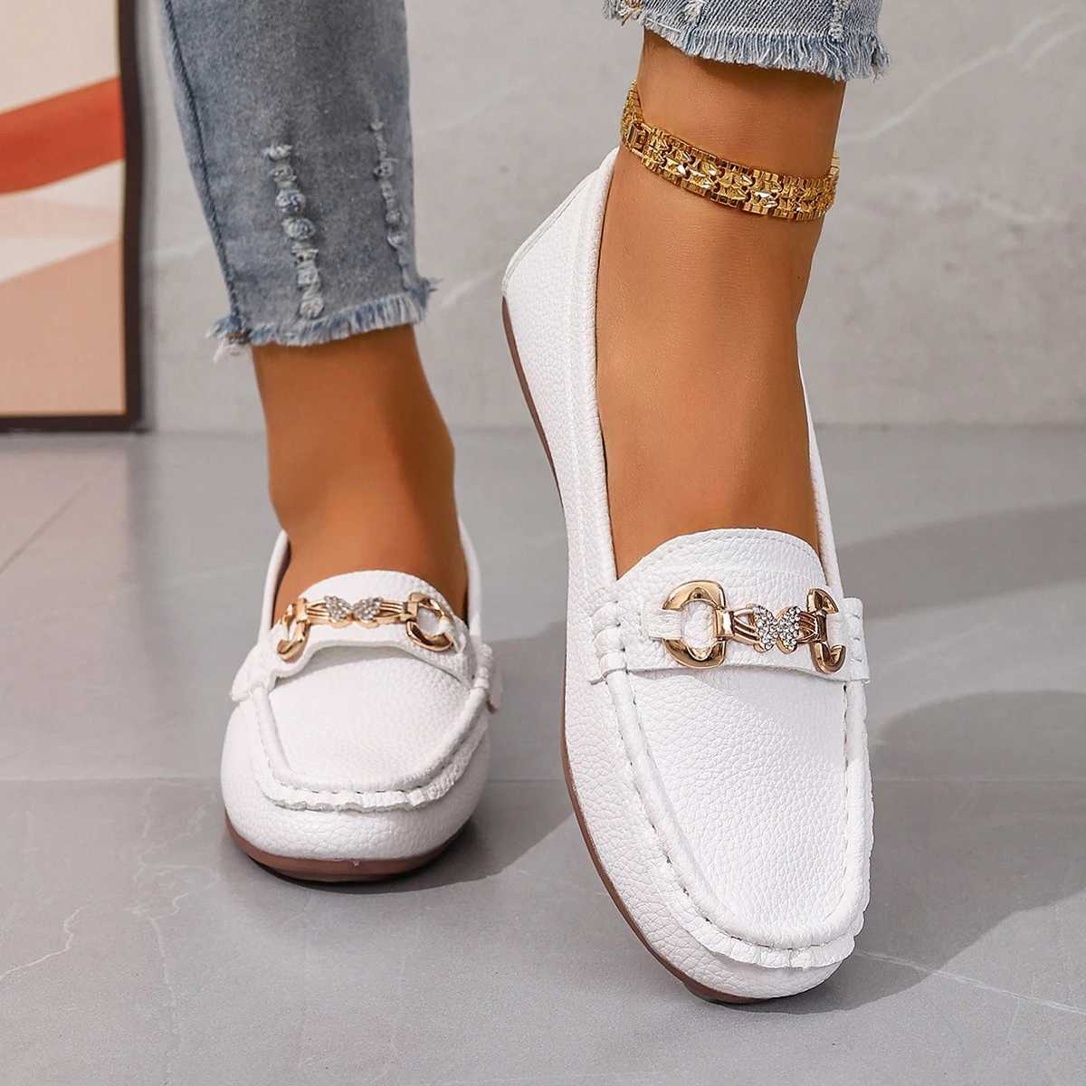 Spring Autumn New Bean Shoes Female Women Round Head Low Heel Knot Chain Casual Footwear Mother Shoes Lady Loafer XJ250614