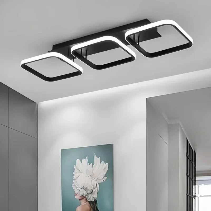 Nordic Luxe LED Chandelier Ceiling Light - Dimmable Three Color Options Square and Round Shapes for Living Room Corridor KitXJ2500613