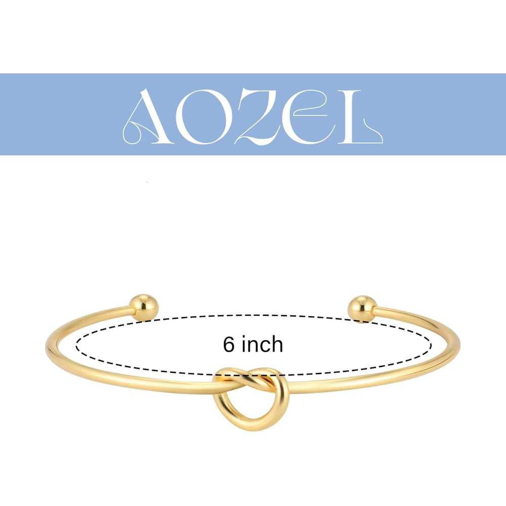 14K Plated Love Knot Bangle Bracelets Adjustable Gold Cuff Bracelet for Women