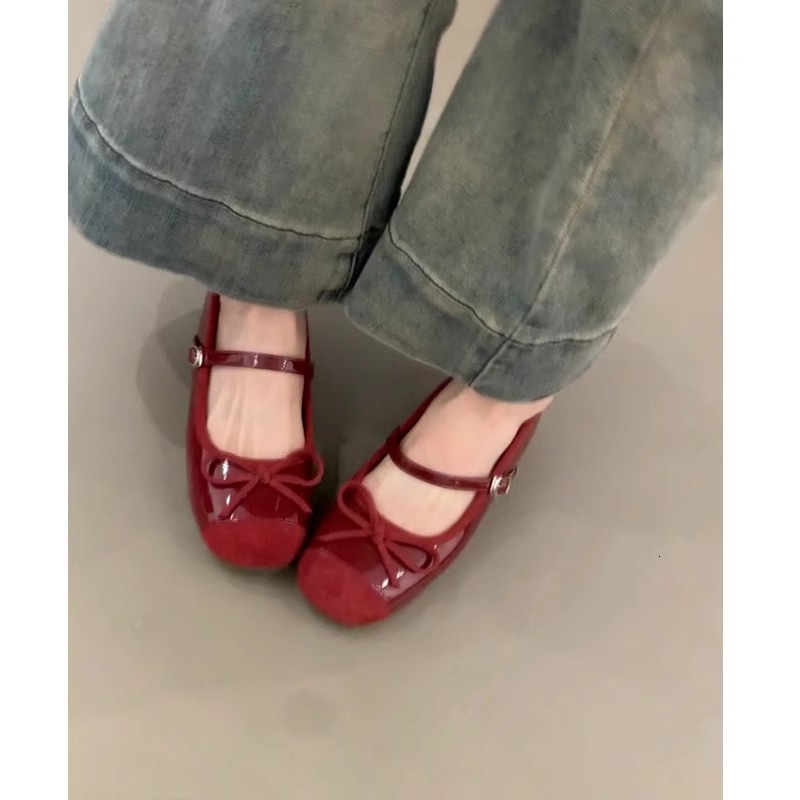 Ddmyoutdoor French Style Red Hidden Wedge Mary Jane For Women Spring New Shallow Mouth Ballet Flats One Strap Granny Shoes Outdoor Shoes