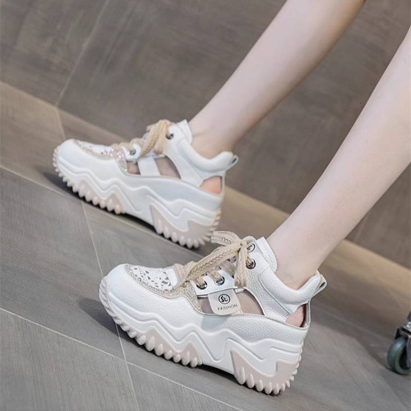 Ddmysports Openwork Sandals Women Spring Summer New Versatile Thick Sole Height Increasing Breathable Casual For Petite Sports Dad Shoes Outdoor Shoes