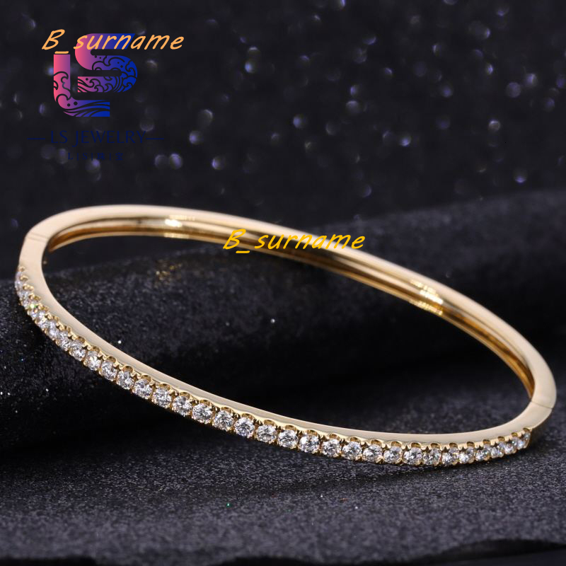 Group Order Bangle 9k 10k 14k Gold 2mm Round Moissanite Lab Grown Gemstone Bracelet