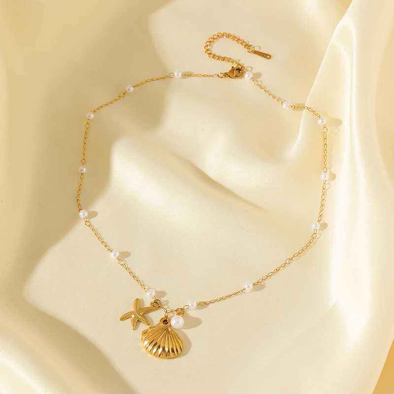 EILIECK 316L Stainless Steel Shell Starfish Pearl Pendant Necklace For Women Fashion New Party Gift Charm Neck Chain Jewelry Z250614