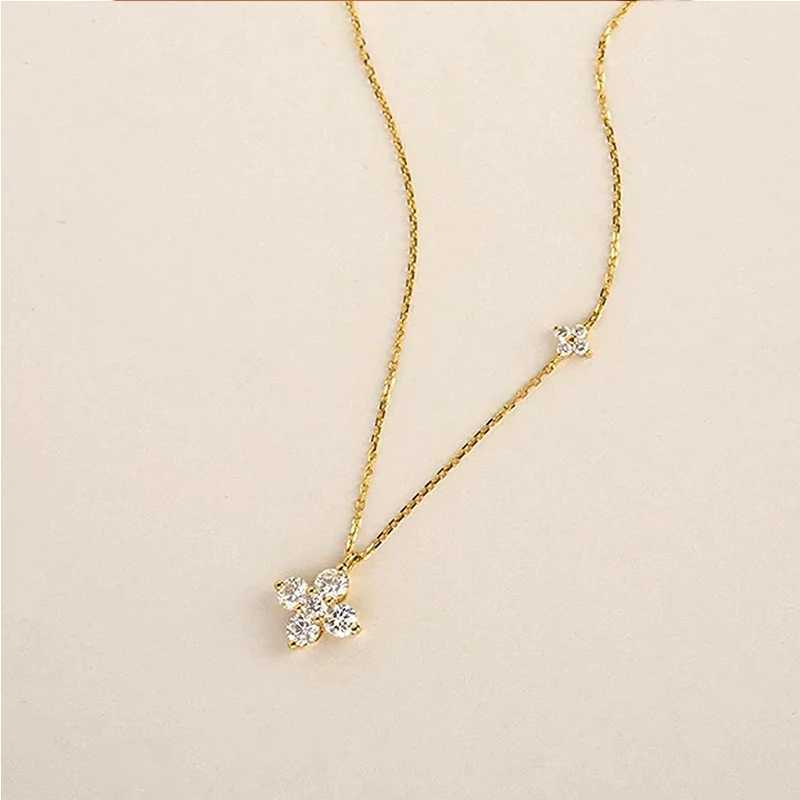 14k Gold Plated Dainty Lucky CZ Necklace for Women White Flowers Elegant Pendant Necklaces Minimalist Chain Jewelry Z250614