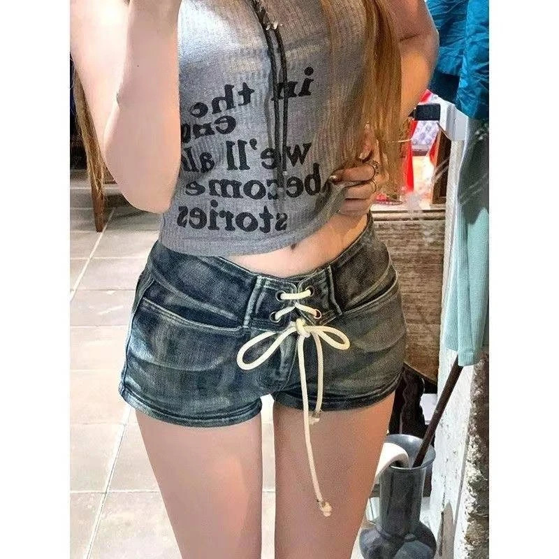 Womens Blue Y2k Denim Shorts Vintage Harajuku Jean Shorts 90s Aesthetic Low Waist Mini Short Pants Emo 2000s Clothes Summer 250613