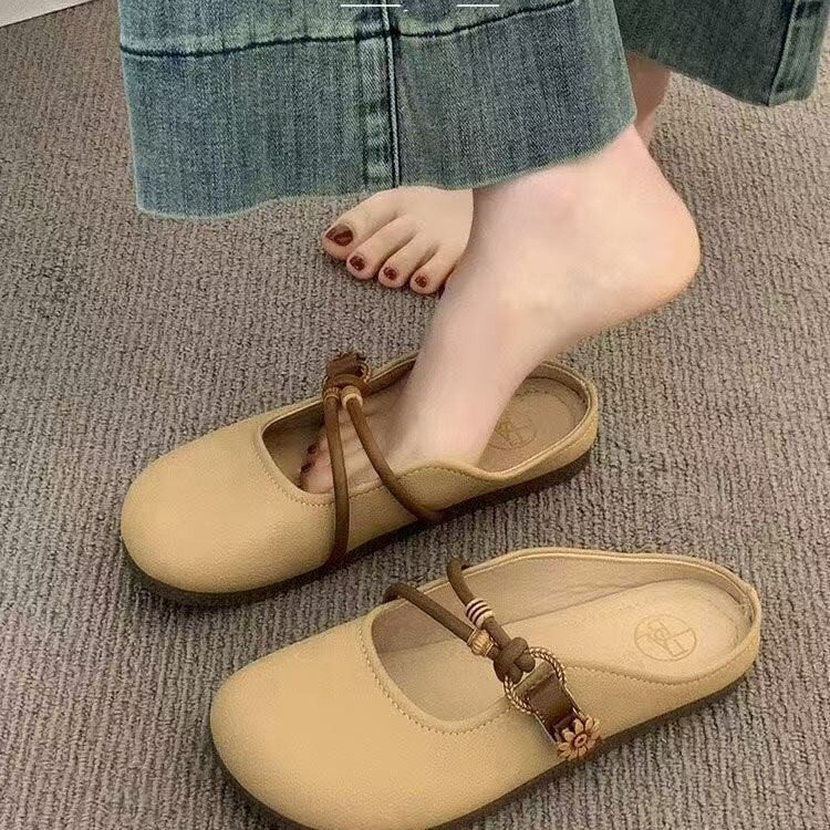 Ddmyoutdoor Summer Outdoor Closed Toe Half Slippers For Women New Super Popular Flat Slip On Lazy French Style Sandals Outdoor Shoes