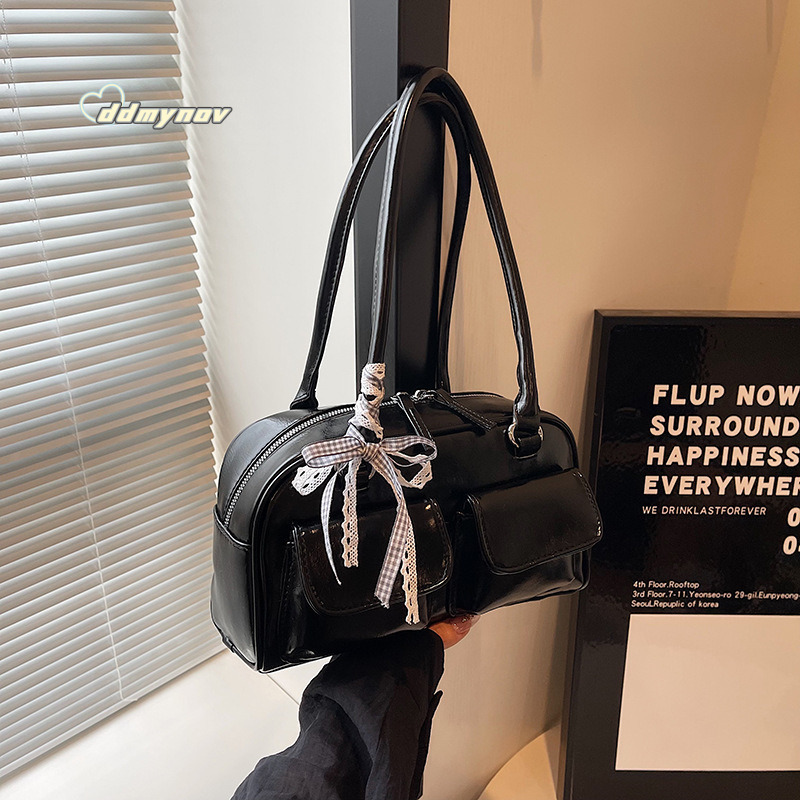 Korean Seo Ye-jung Embroidered Sister Same Style Standoil Bowling Niche Boston Shoulder Handbag Underarm Bag ddmynov